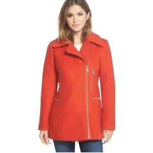 GUESS | Women's Asymmetrical Zipper Wool Blend Orange Trench Coat Size XL